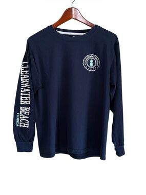 Surf Style Women's Navy Clearwater Beach Long Sleeve Tee 100% Cotton Size Medium